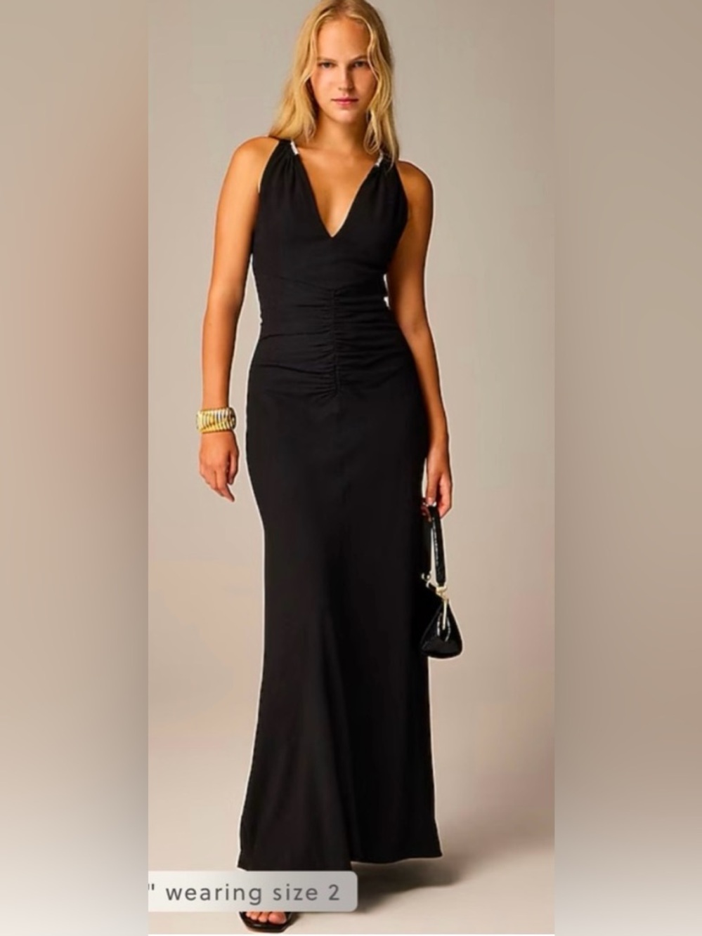 J.Crew Collection Full-length embellished ruched dress in black - Picture 1 of 9
